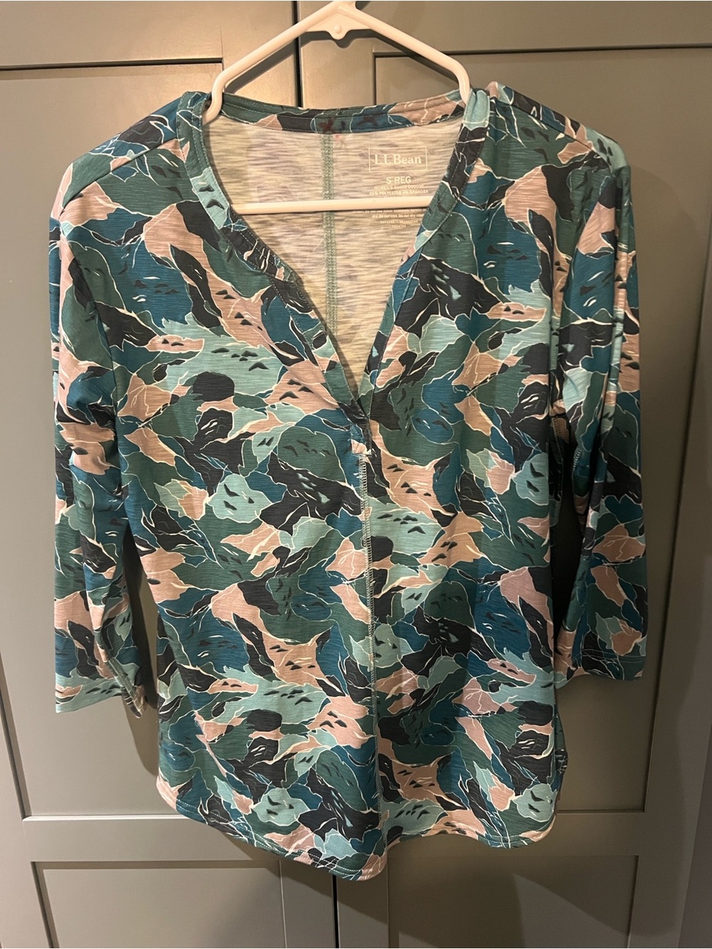 LL Bean Streamside Splitneck 3/4 Sleeve Tunic Print Sz S